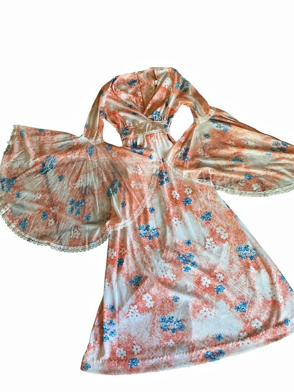 Vintage 70’s dramatic angel sleeve floral maxi dress. Goddess. Small.